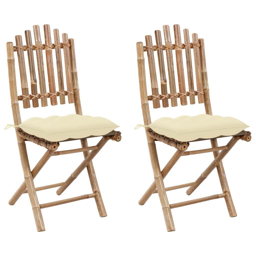Foldbare havestole 2 stk. med hynder bambus