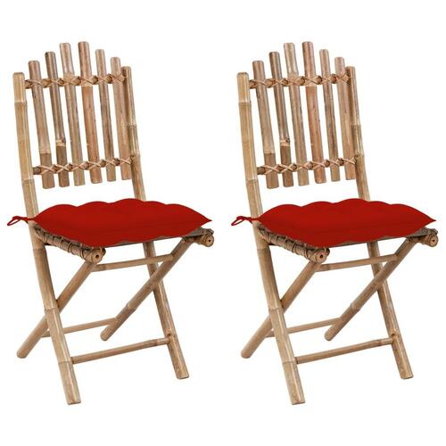 Foldbare havestole 2 stk. med hynder bambus
