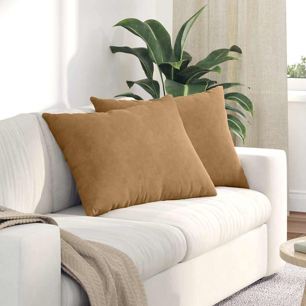 Sofapuder 2 stk Brun 70 x 50 cm Velourstof billede