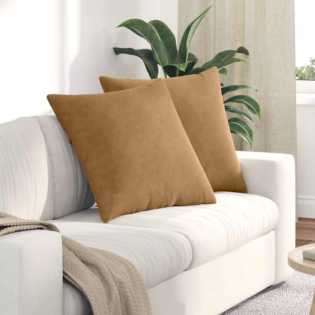 Sofapuder 2 stk Brun 60 x 60 cm Velourstof billede