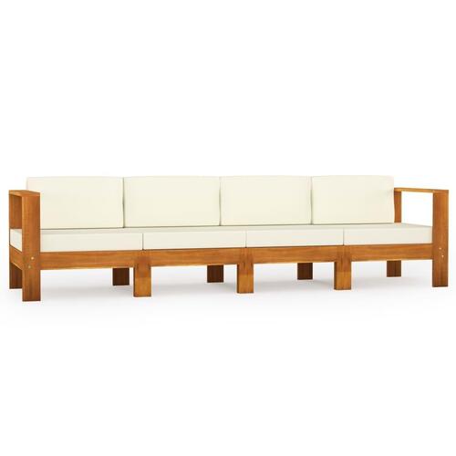 4-personers havesofa med cremehvide hynder massivt akacietræ