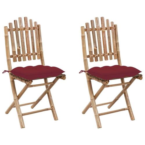 Foldbare havestole 2 stk. med hynder bambus