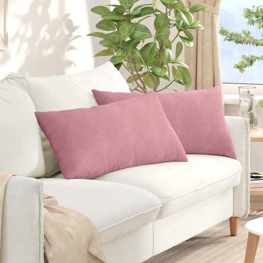 Sofapuder 2 stk Lyserød 80 x 40 cm Velourstof billede