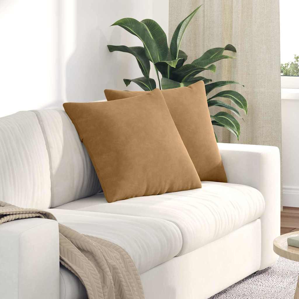 Sofapuder 2 stk Brun 50 x 50 cm Velourstof billede