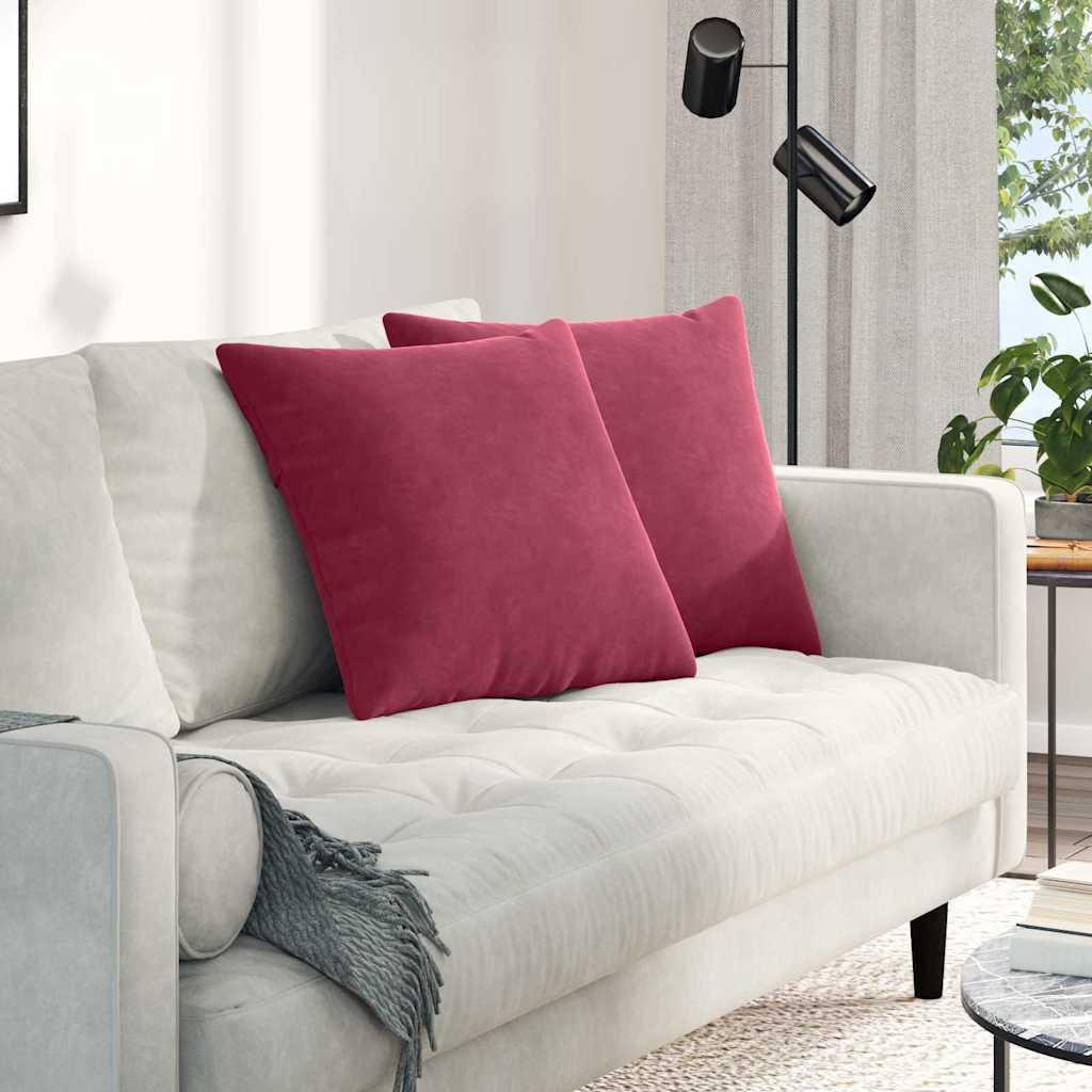 Sofapuder 2 stk Vinrød 50 x 50 cm Velourstof billede