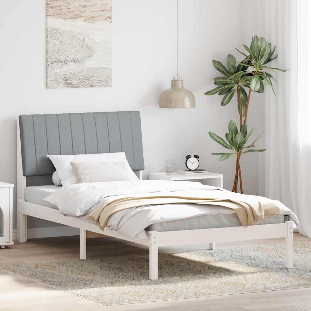 Sengestel med hovedgærde Hvid 100 x 200 cm Stof billede