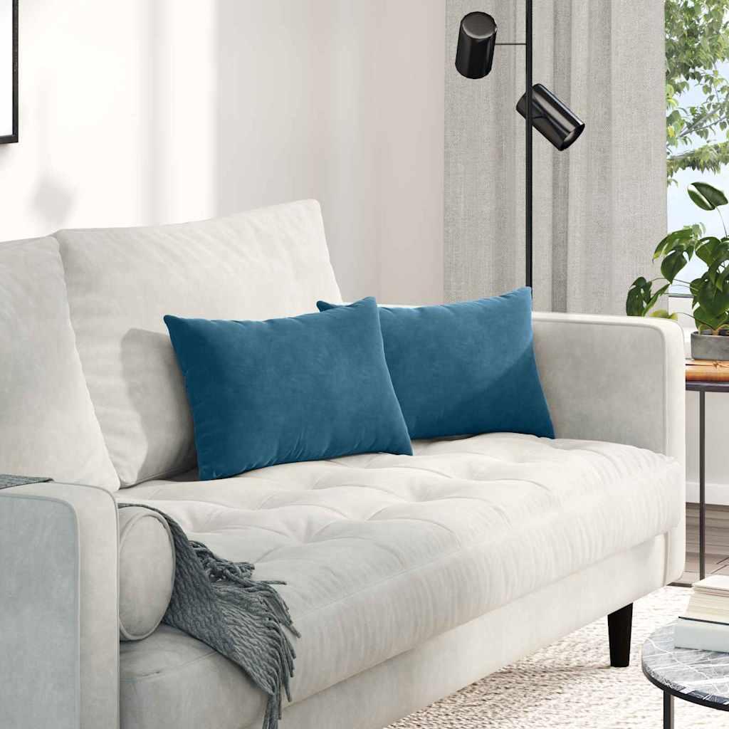 Sofapuder 2 stk Bl�� 50 x 30 cm Velourstof billede