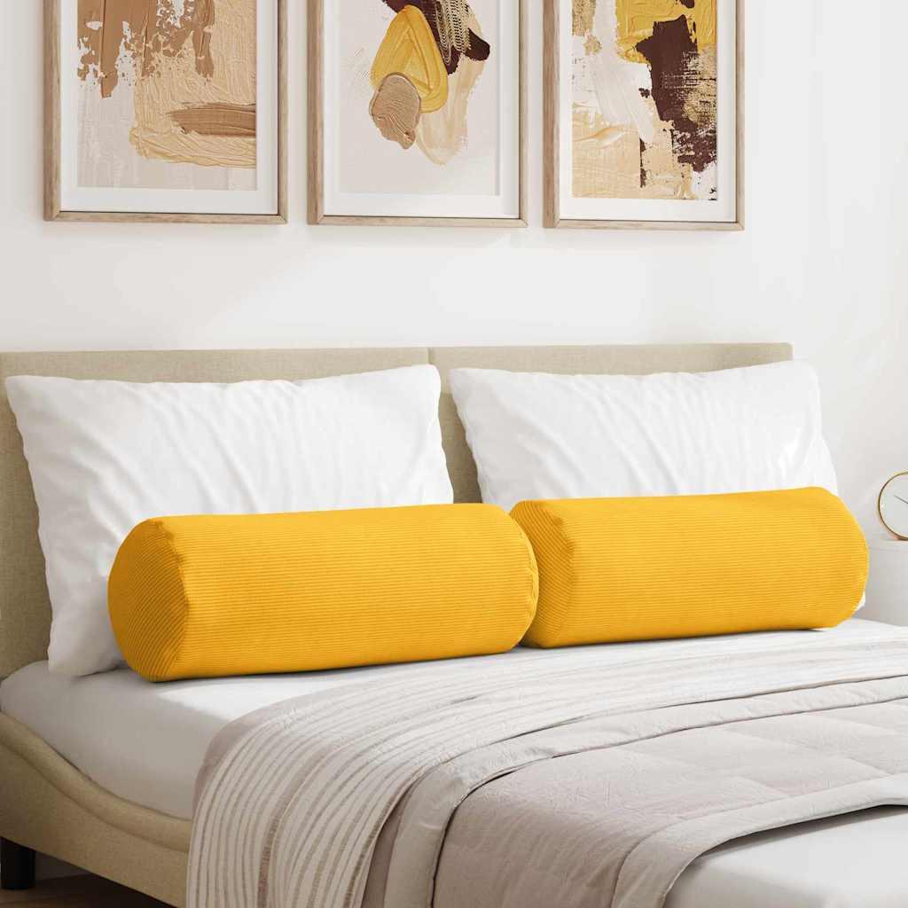 Bolsterpuder 2 stk Lys Gul Ø 25 x 70 cm Velourstof billede
