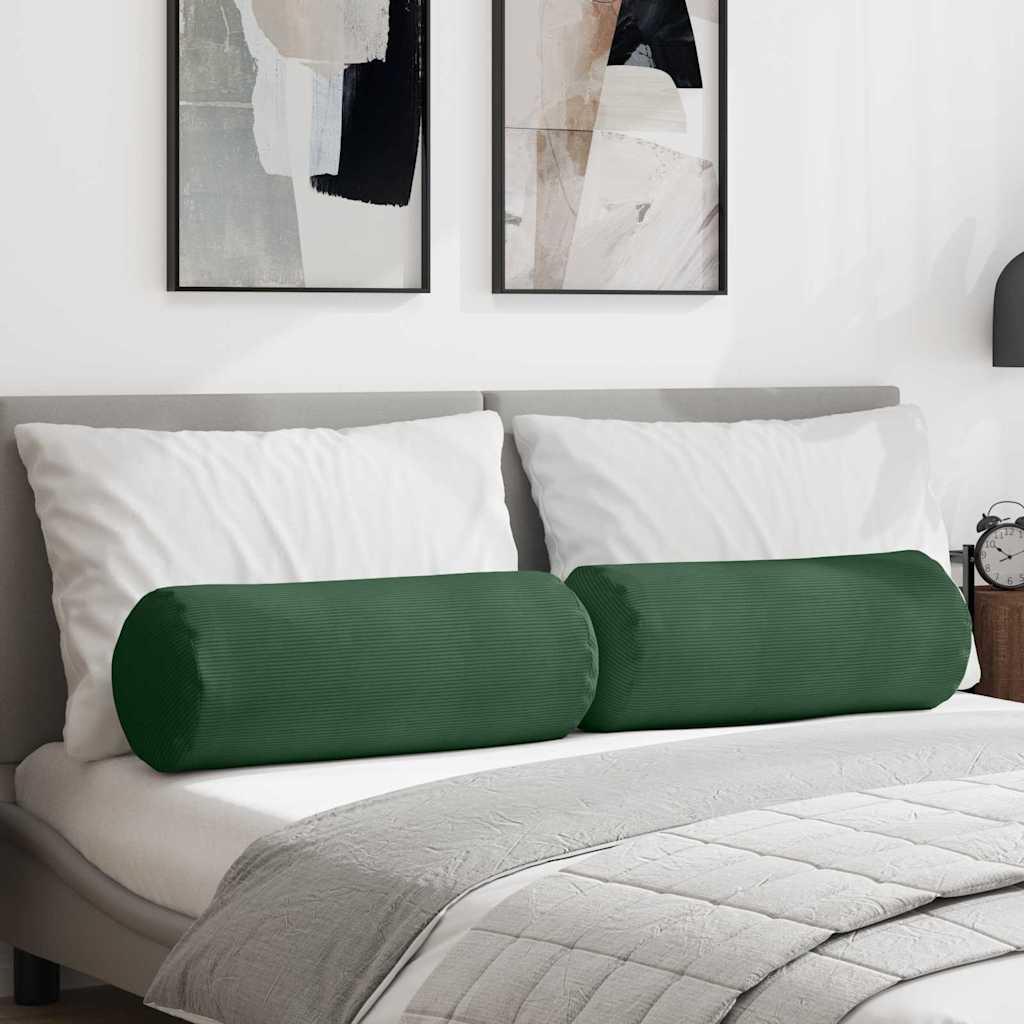 Bolsterpuder 2 stk Mørkegrøn Ø 25 x 70 cm Velourstof billede