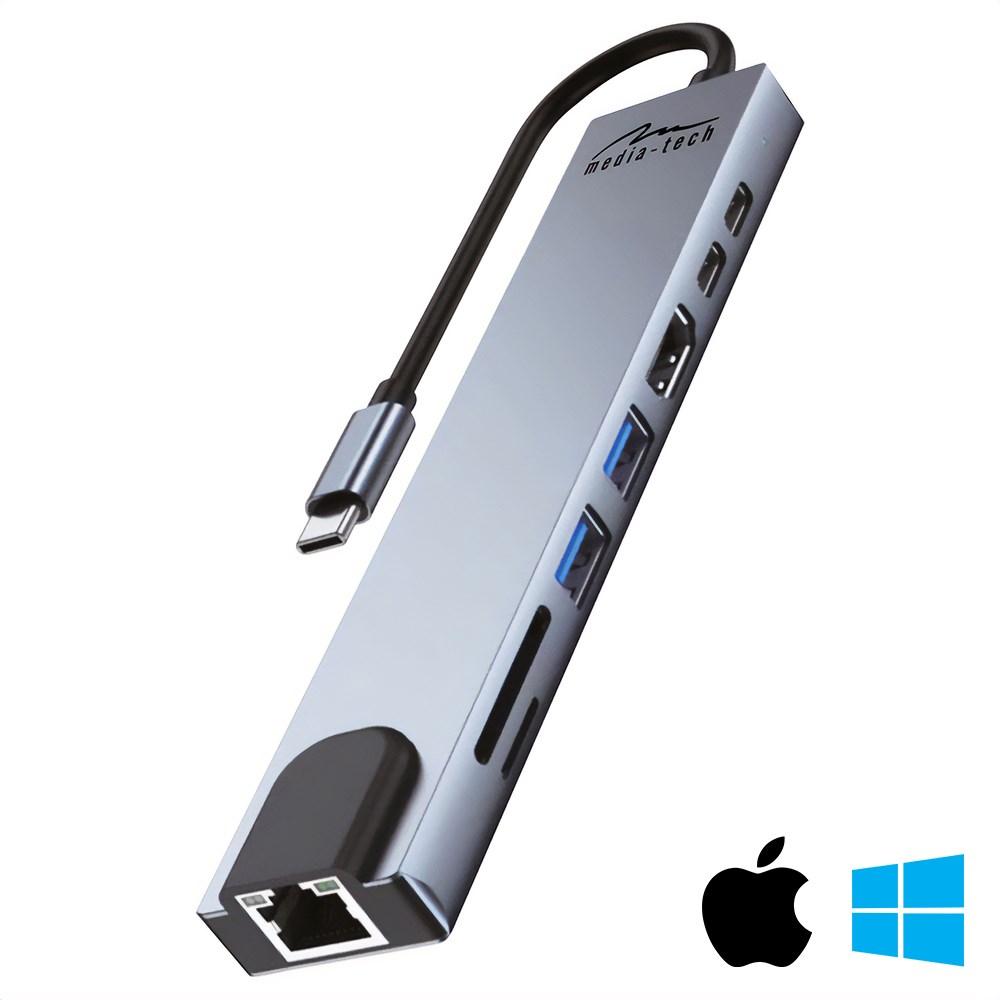 USB-C hub 8-i-1 med Giga LAN - Media‑Tech MT5046 billede