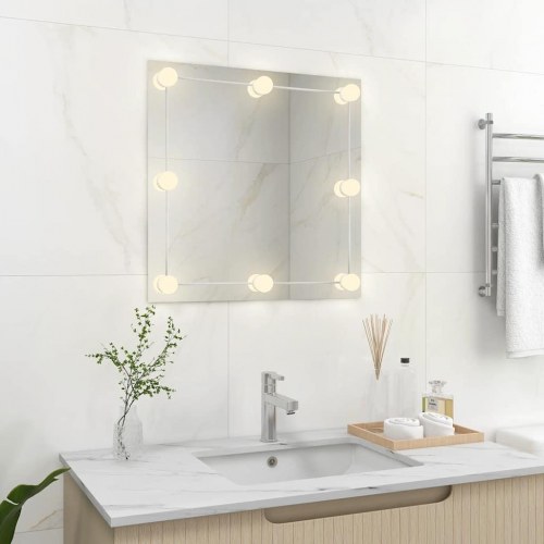 Vægspejl med LED-lys - firkantet glas, 60 × 60 cm