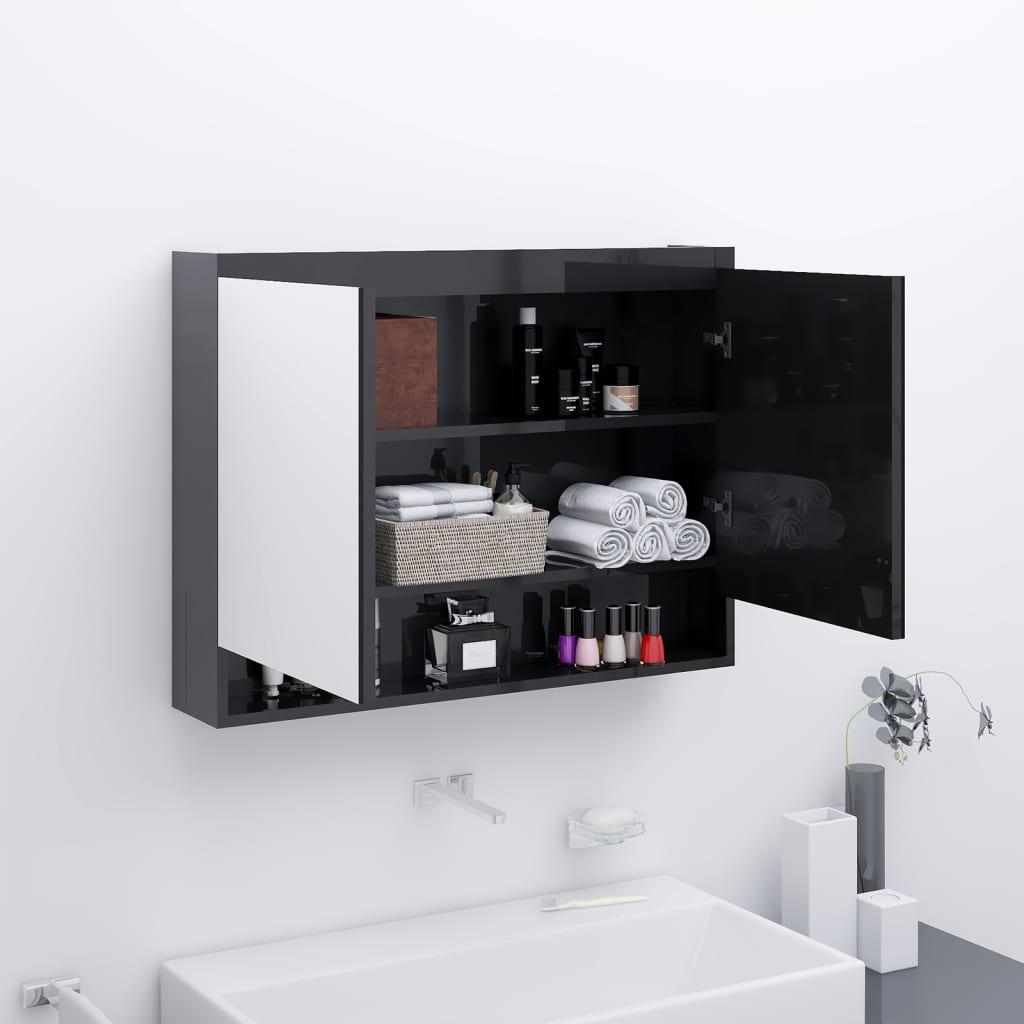 Badeværelsesskab med spejl 80x15x60 cm MDF blank sort billede