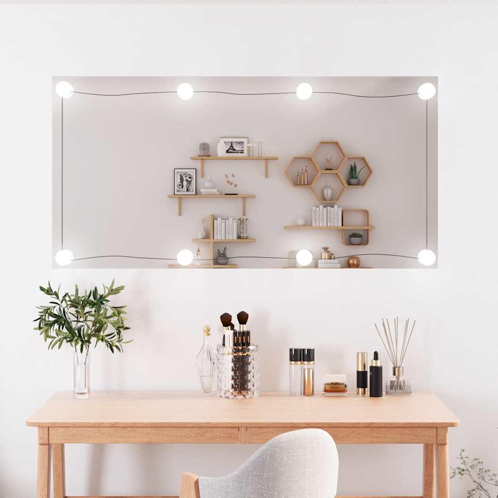 Vægspejl med LED-lys 50x100 cm rektangel glas billede