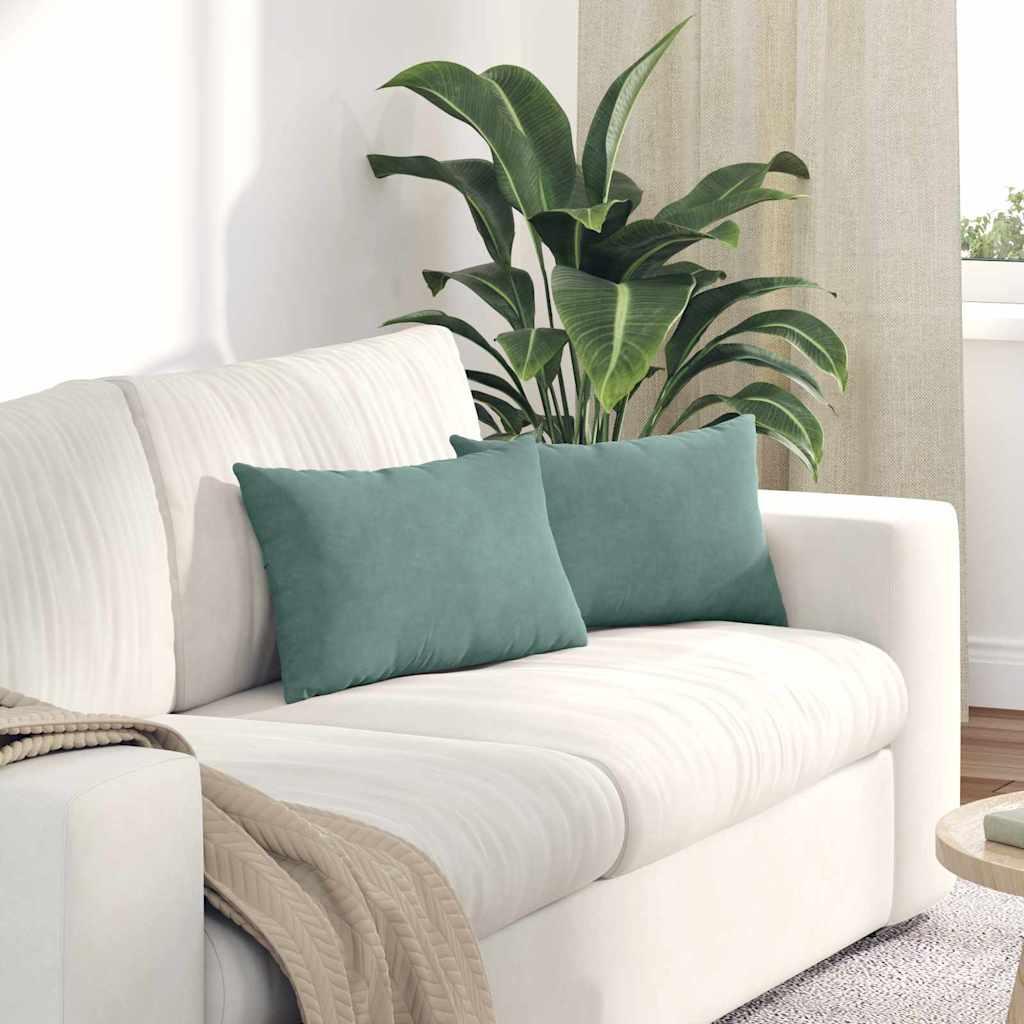Sofapuder 2 stk - havgrøn velour, 50 × 30 cm