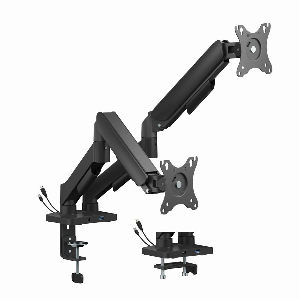 Gembird - Monteringssæt (skrivebordsmonteringsarm) - justerbar arm - for 2 LCD / plasmapaneler - USB porte - stål, plastik - fin tekstursort - skærmstørrelse: 17-32 - skrivebordsmonterbar