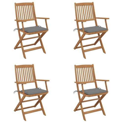 Foldbare havestole 4 stk. med hynder massivt akacietræ