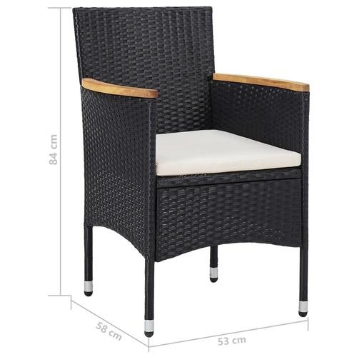 Spisebordssæt til haven 5 dele polyrattan og akacietræ sort
