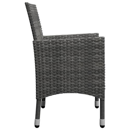 Bistrosæt 3 dele polyrattan og hærdet glas grå