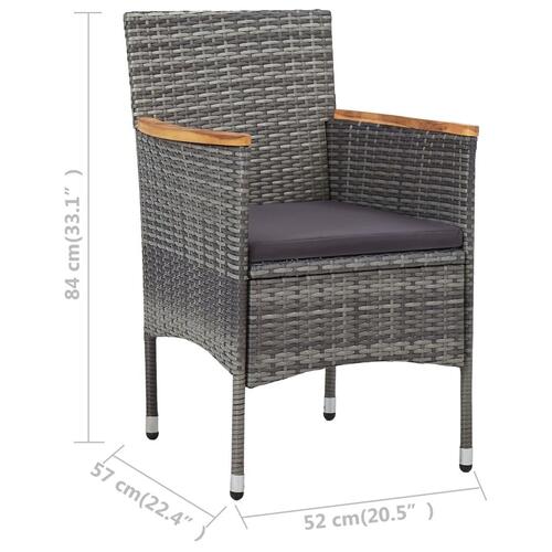 Bistrosæt 3 dele polyrattan og hærdet glas grå