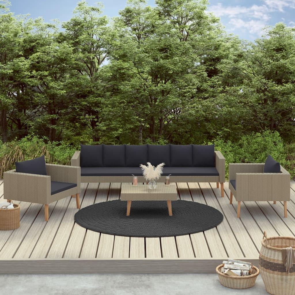 Loungesæt til haven 4 dele med hynder polyrattan beige