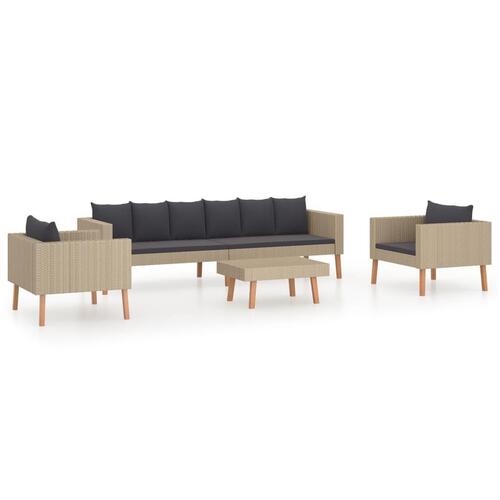 Loungesæt til haven 4 dele med hynder polyrattan beige