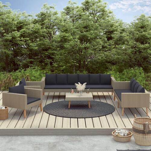 Loungesæt til haven 5 dele med hynder polyrattan beige