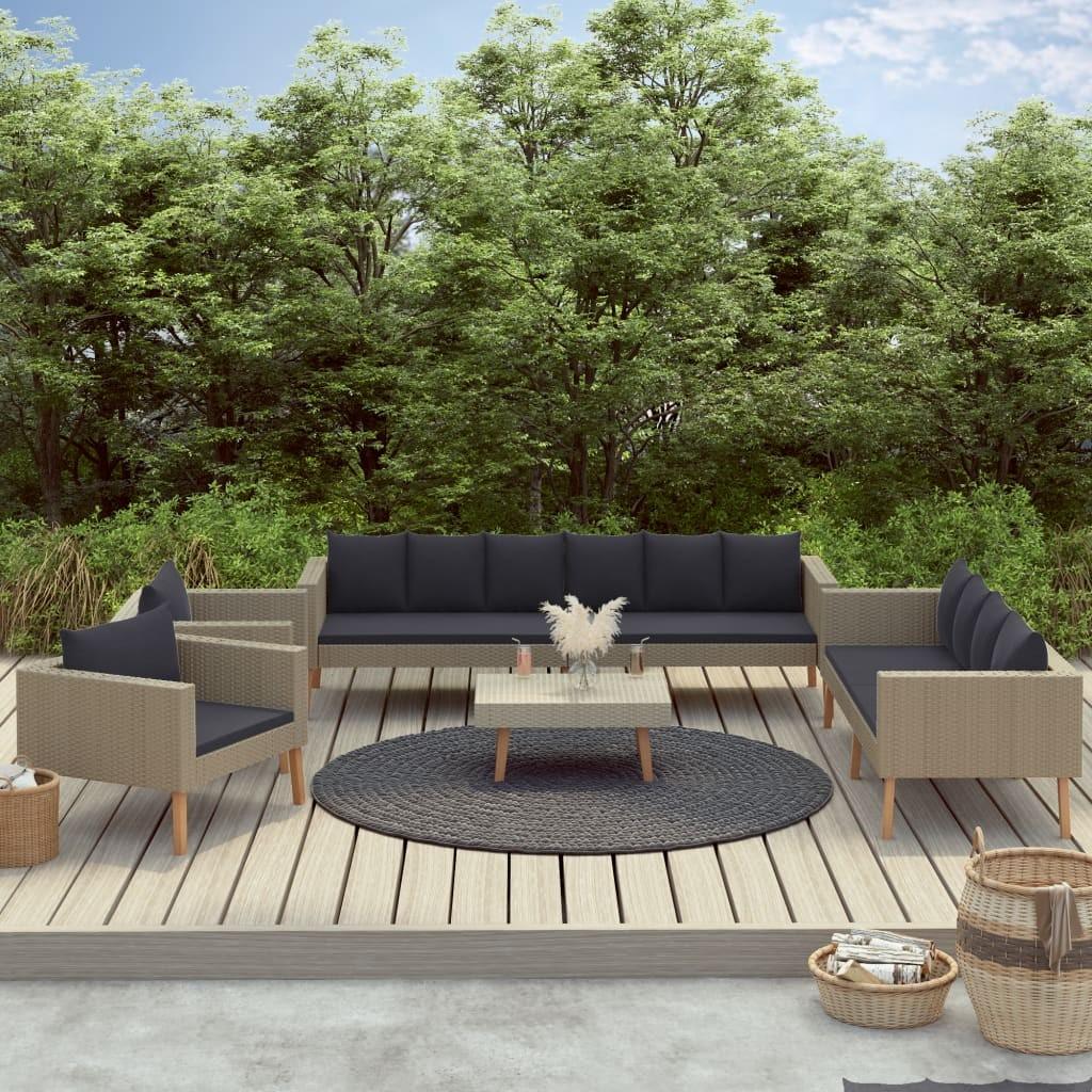 Loungesæt til haven 5 dele med hynder polyrattan beige