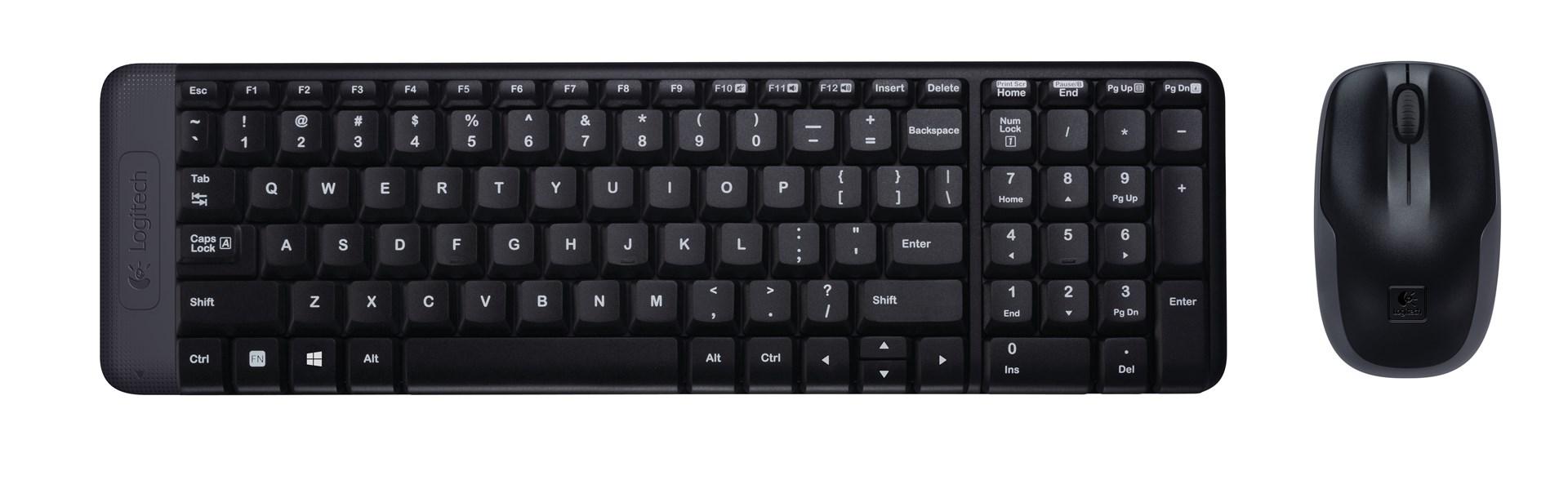 Trådløst tastatur og mus – Logitech MK220, RF, QWERTY US International, sort billede