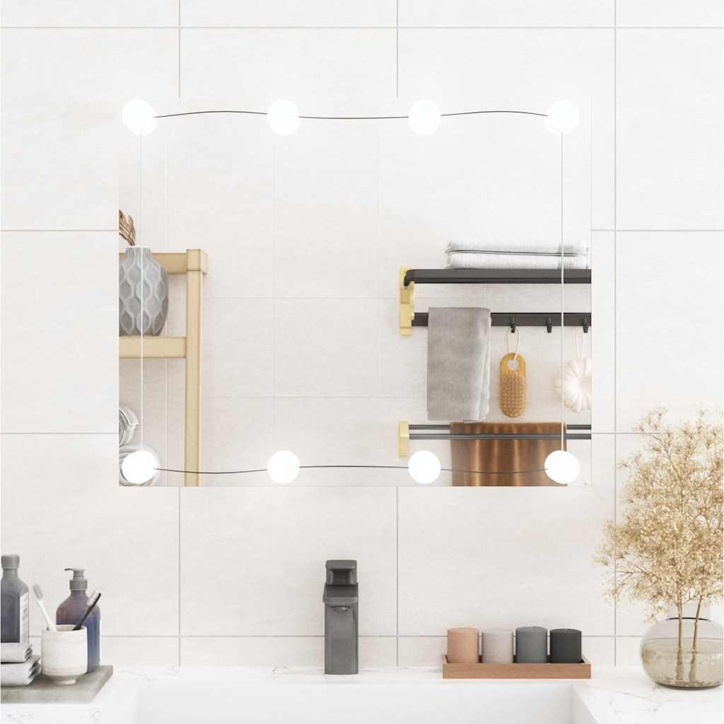 Vægspejl med LED-lys 50x60 cm rektangel glas billede