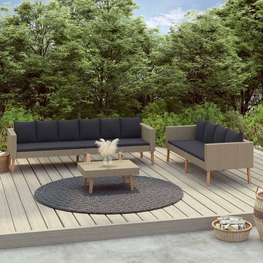 Loungesæt til haven 3 dele med hynder polyrattan beige