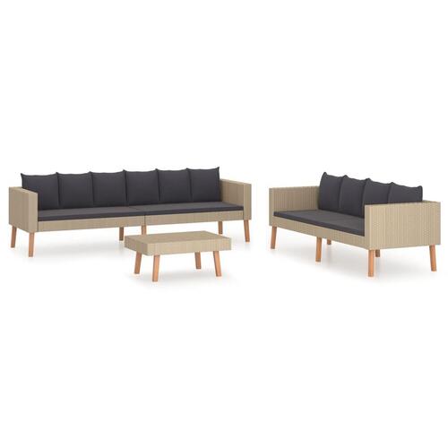Loungesæt til haven 3 dele med hynder polyrattan beige
