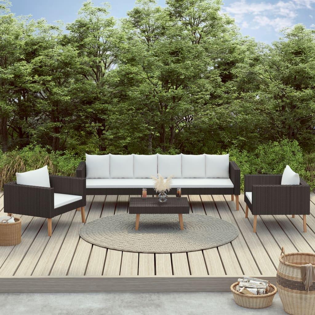 Loungesæt til haven 4 dele med hynder polyrattan sort