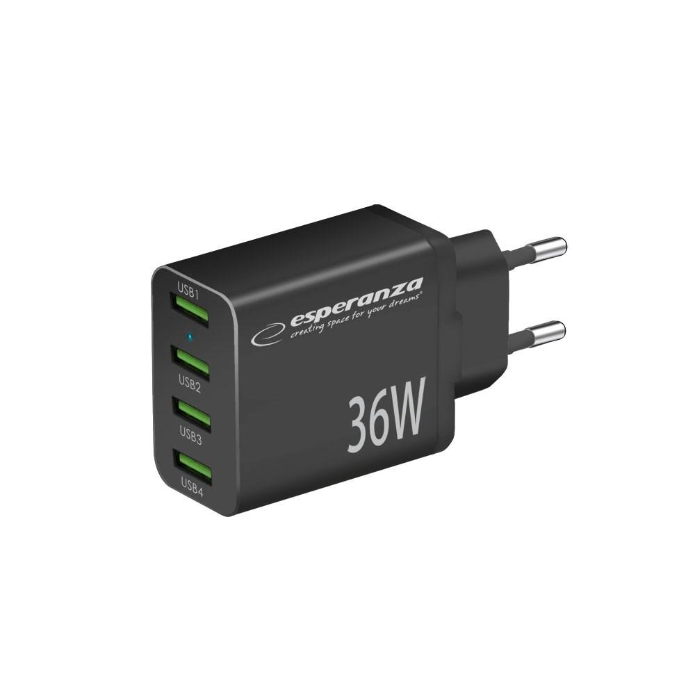 USB vægoplader 36 W – Esperanza EZC107K, sort billede