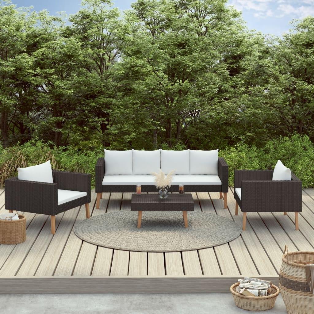 Loungesæt til haven 4 dele med hynder polyrattan sort