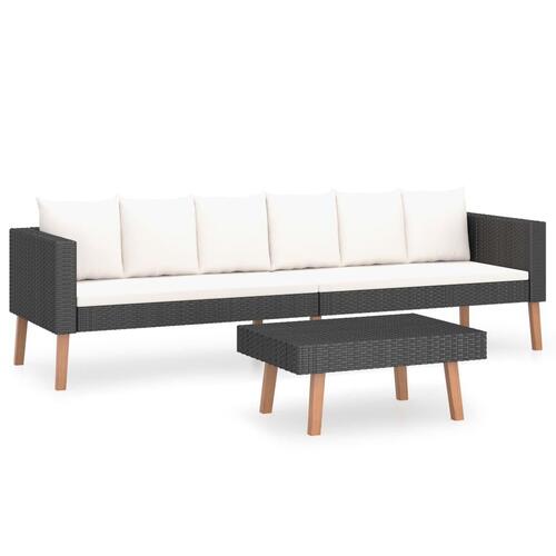 Loungesæt til haven 2 dele med hynder polyrattan sort