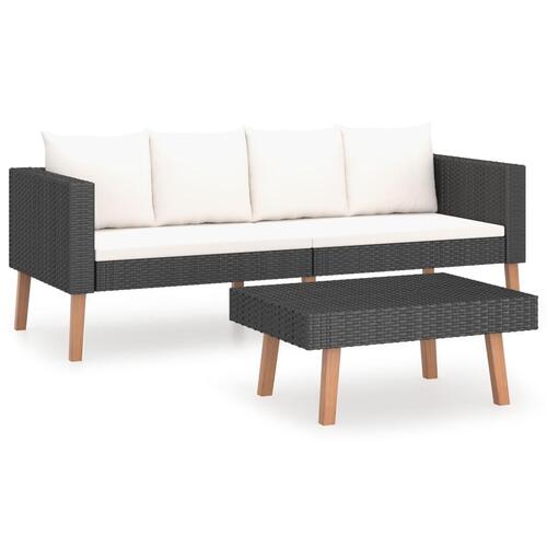 Loungesæt til haven 2 dele med hynder polyrattan sort