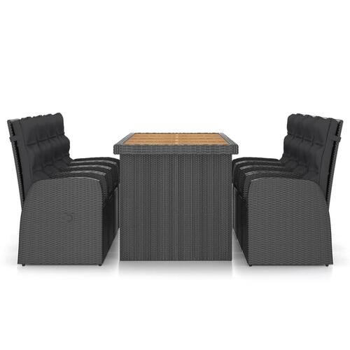 Udendørs spisebordssæt 9 dele med hynder polyrattan sort