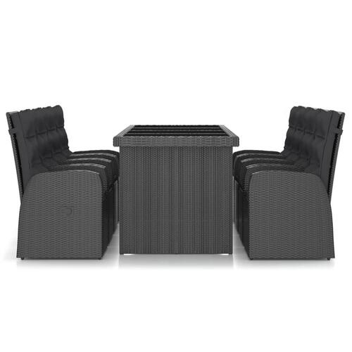 Udendørs spisebordssæt 9 dele med hynder polyrattan sort