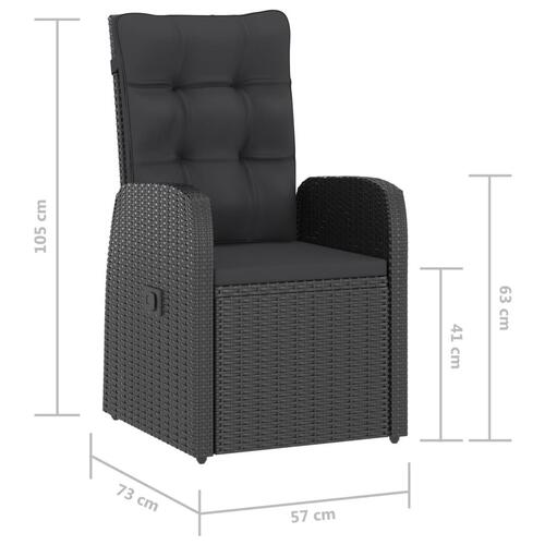 Udendørs spisebordssæt 9 dele med hynder polyrattan sort