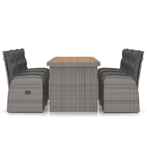 Udendørs spisebordssæt 7 dele med hynder polyrattan grå