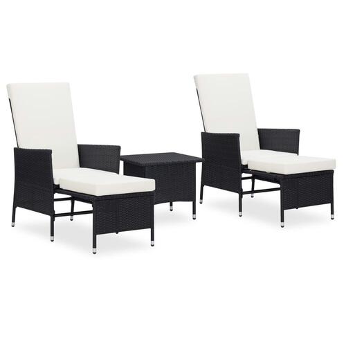 Loungesæt til haven 3 dele med hynder polyrattan sort