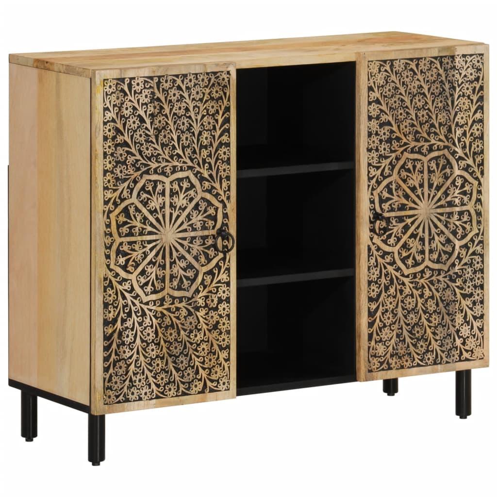 Skænk 90 × 33 × 75 cm i massivt mangotræ - håndskåret retrodesign billede