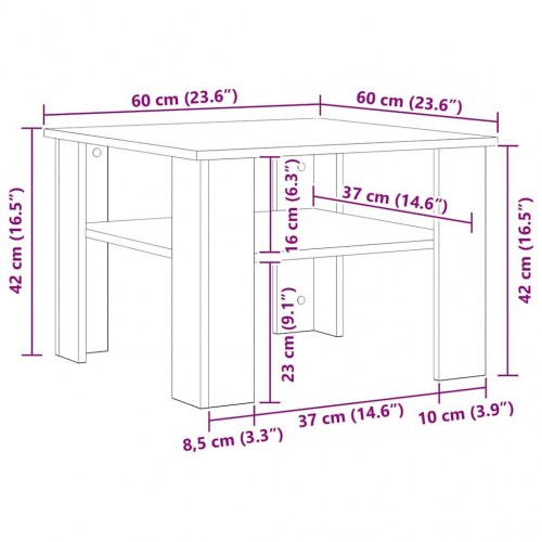 Sofabord 60 × 60 × 42 cm i konstrueret træ - grå sonoma-eg