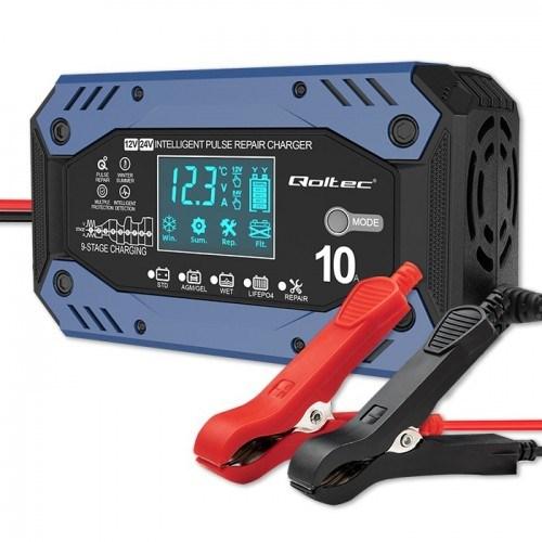 Batterioplader til bil 12/24 V - Qoltec 52482, sort/blå