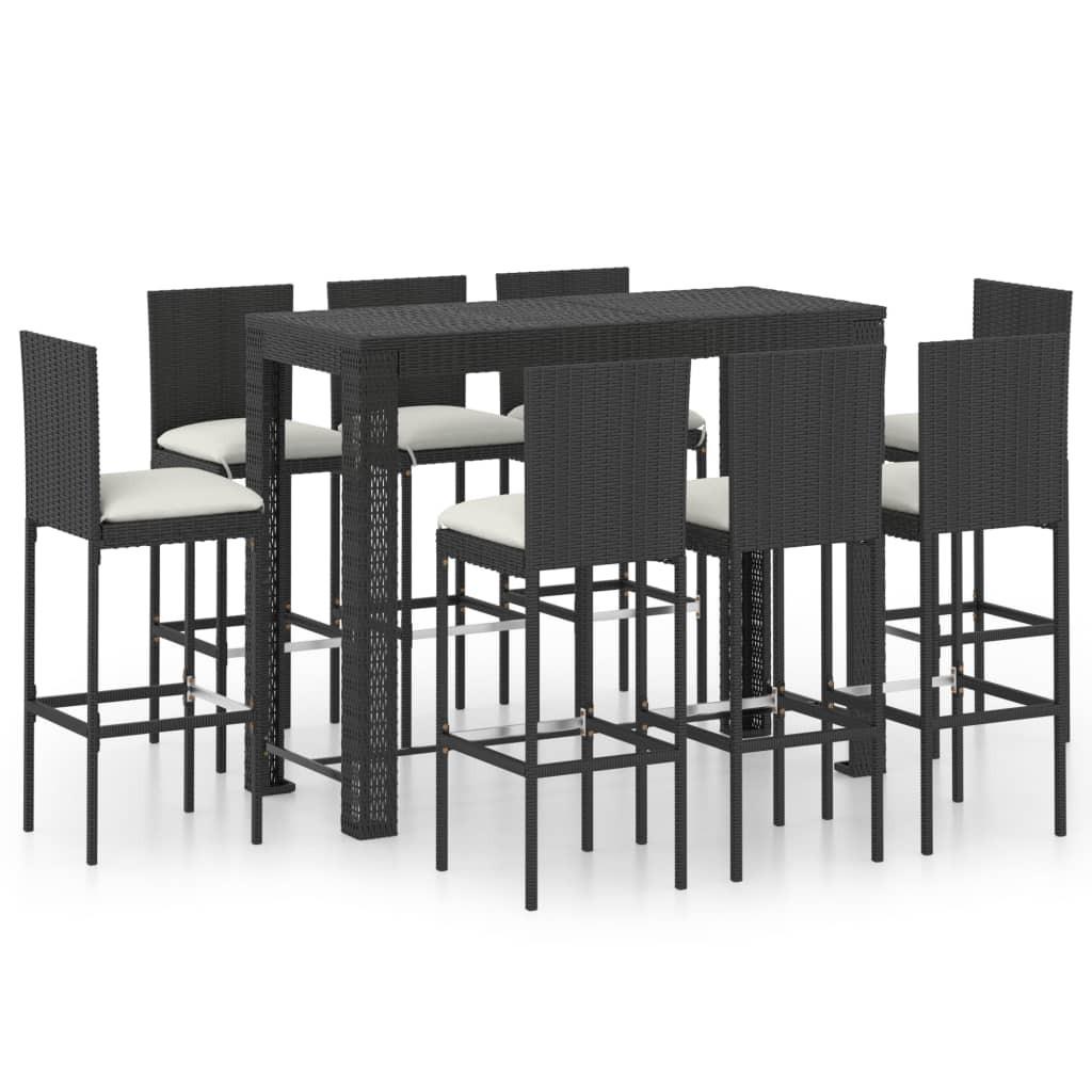Udendørs barsæt 9 dele med cremefarvede hynder polyrattan