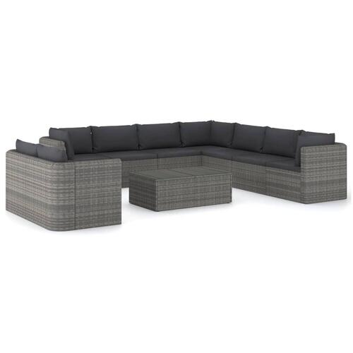 Loungesæt til haven 10 dele med hynder polyrattan grå