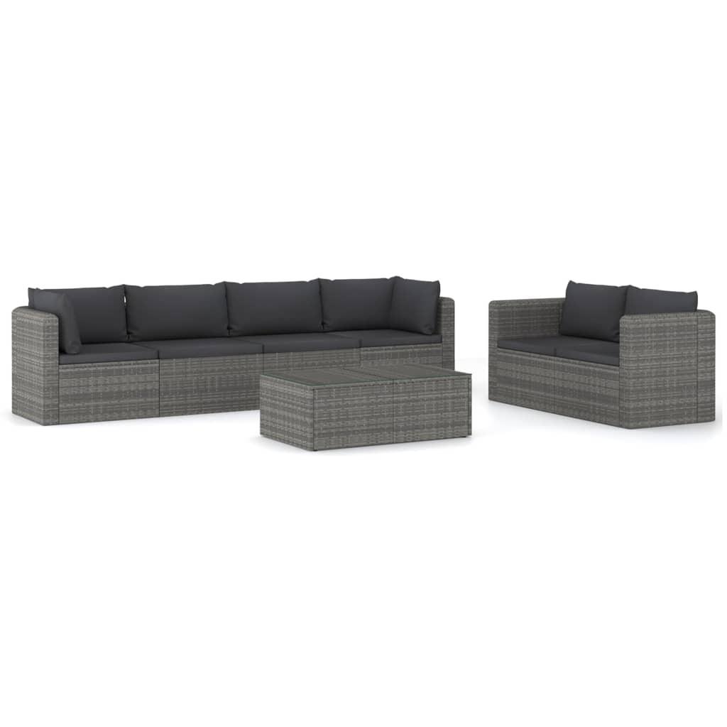 Loungesæt til haven 7 dele med hynder polyrattan grå