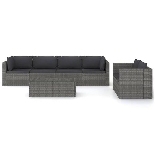 Loungesæt til haven 7 dele med hynder polyrattan grå