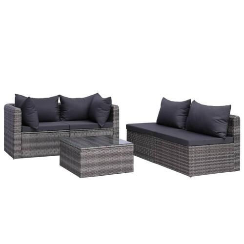 Loungesæt til haven 7 dele med hynder polyrattan grå