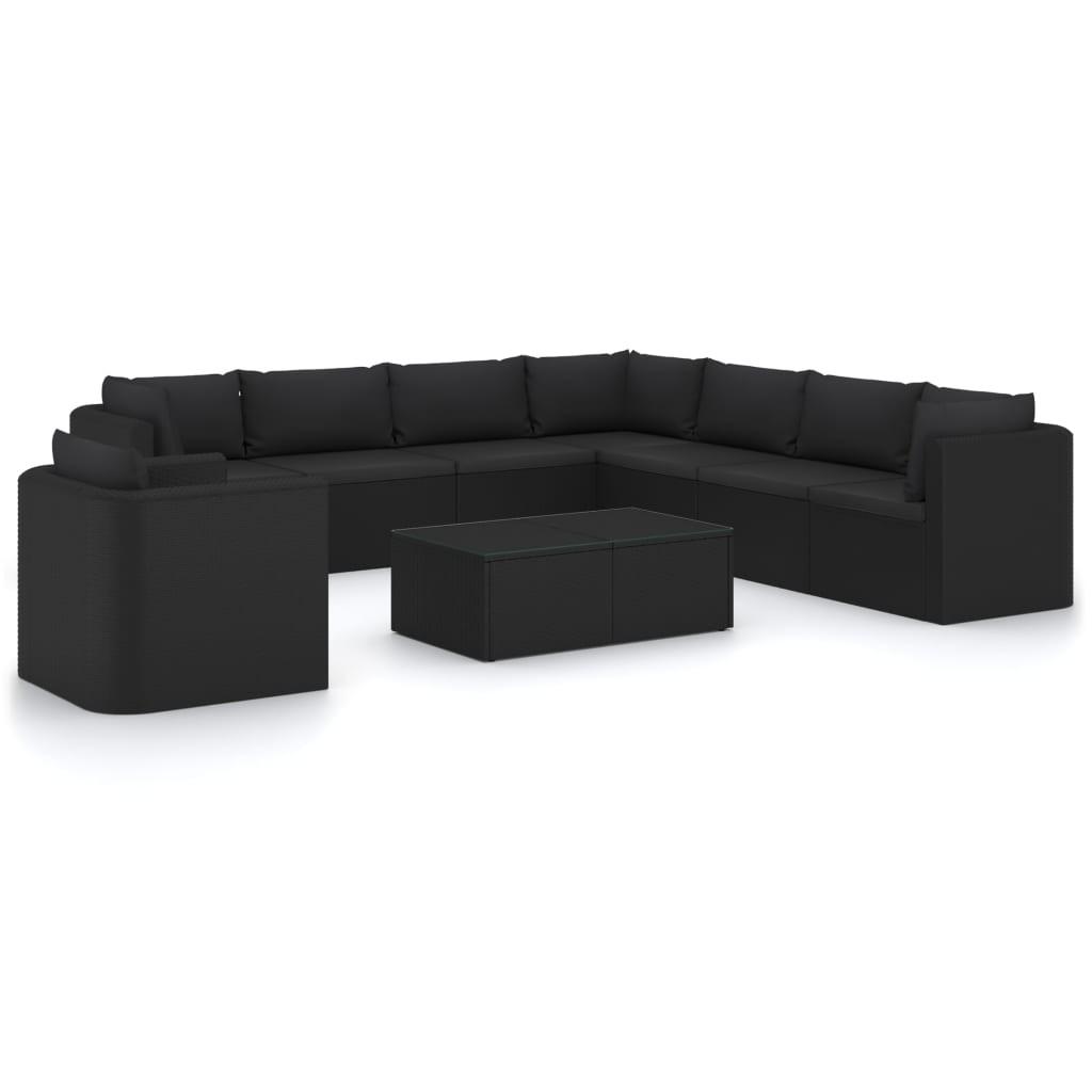 Loungesæt til haven 10 dele med hynder polyrattan sort
